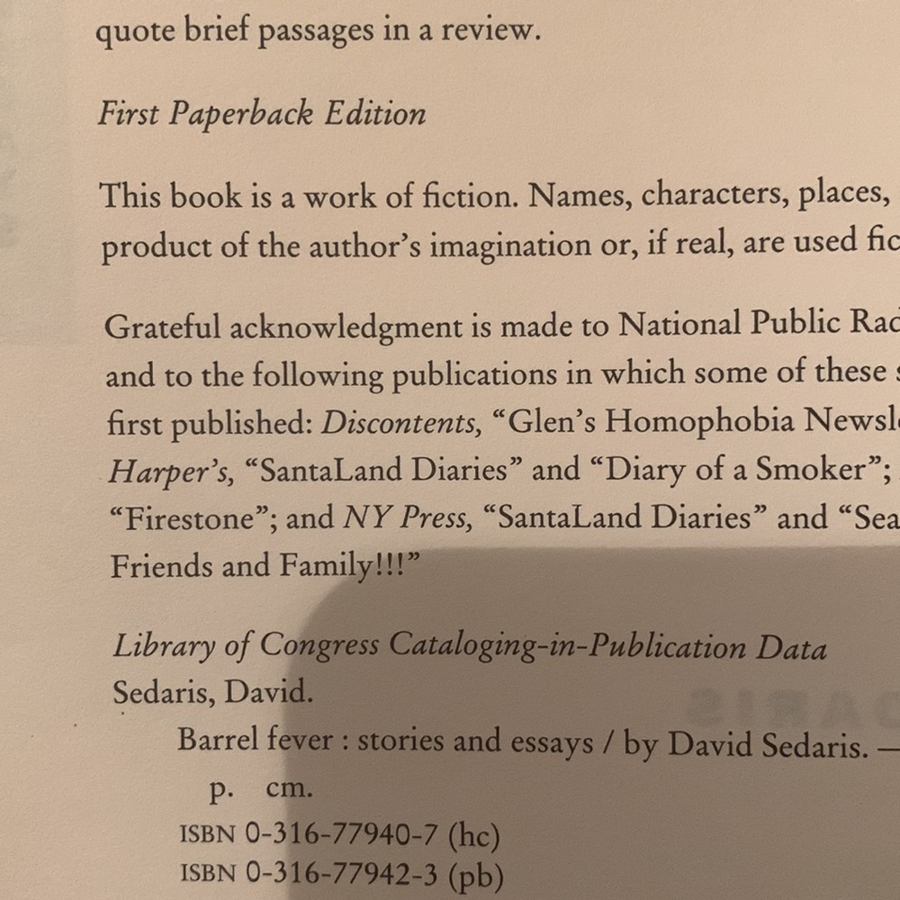 First edition David Sedaris…Barrel Fever, 1994 - Picture 3 of 3